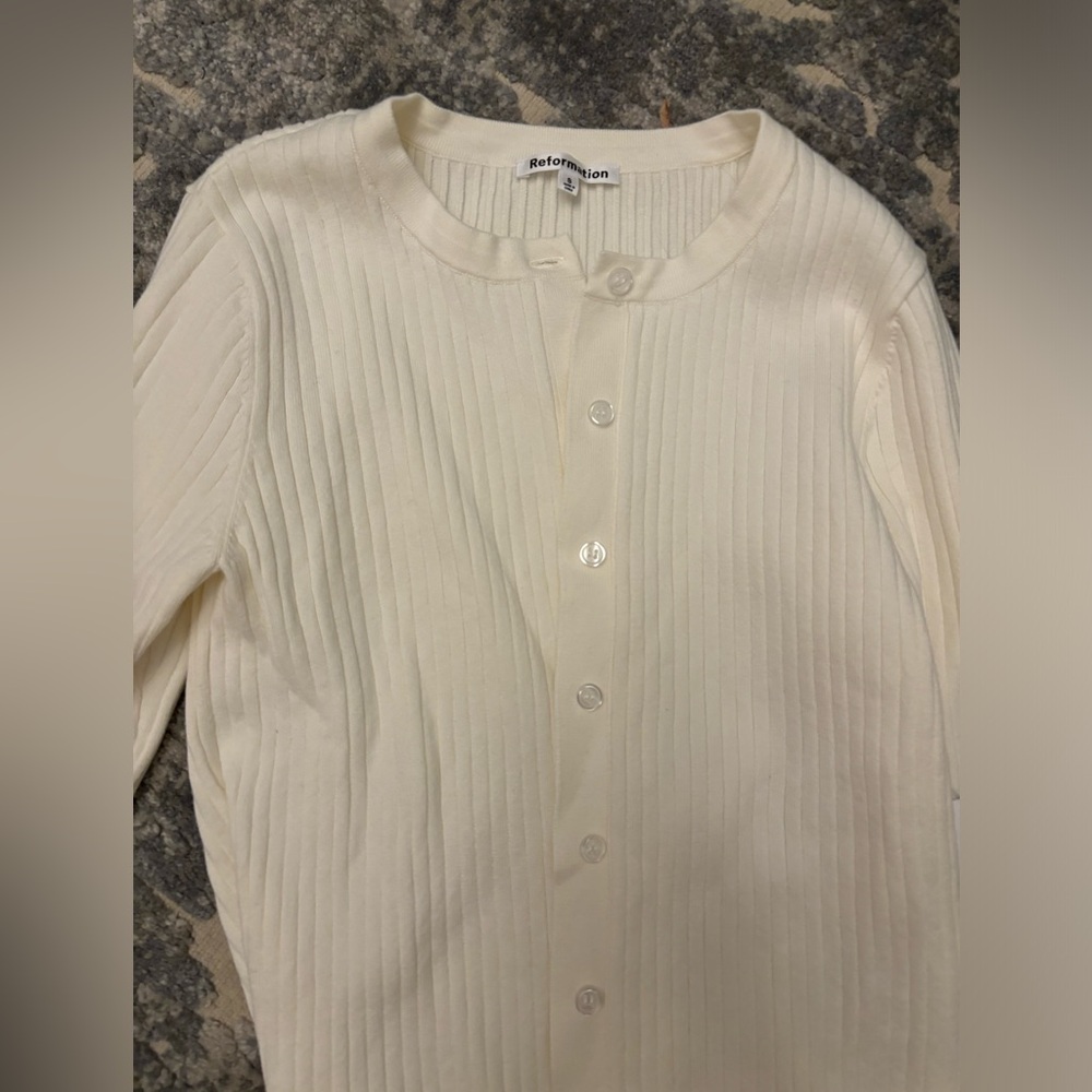 Reformation Joanne Cream Button-Up Cardigan